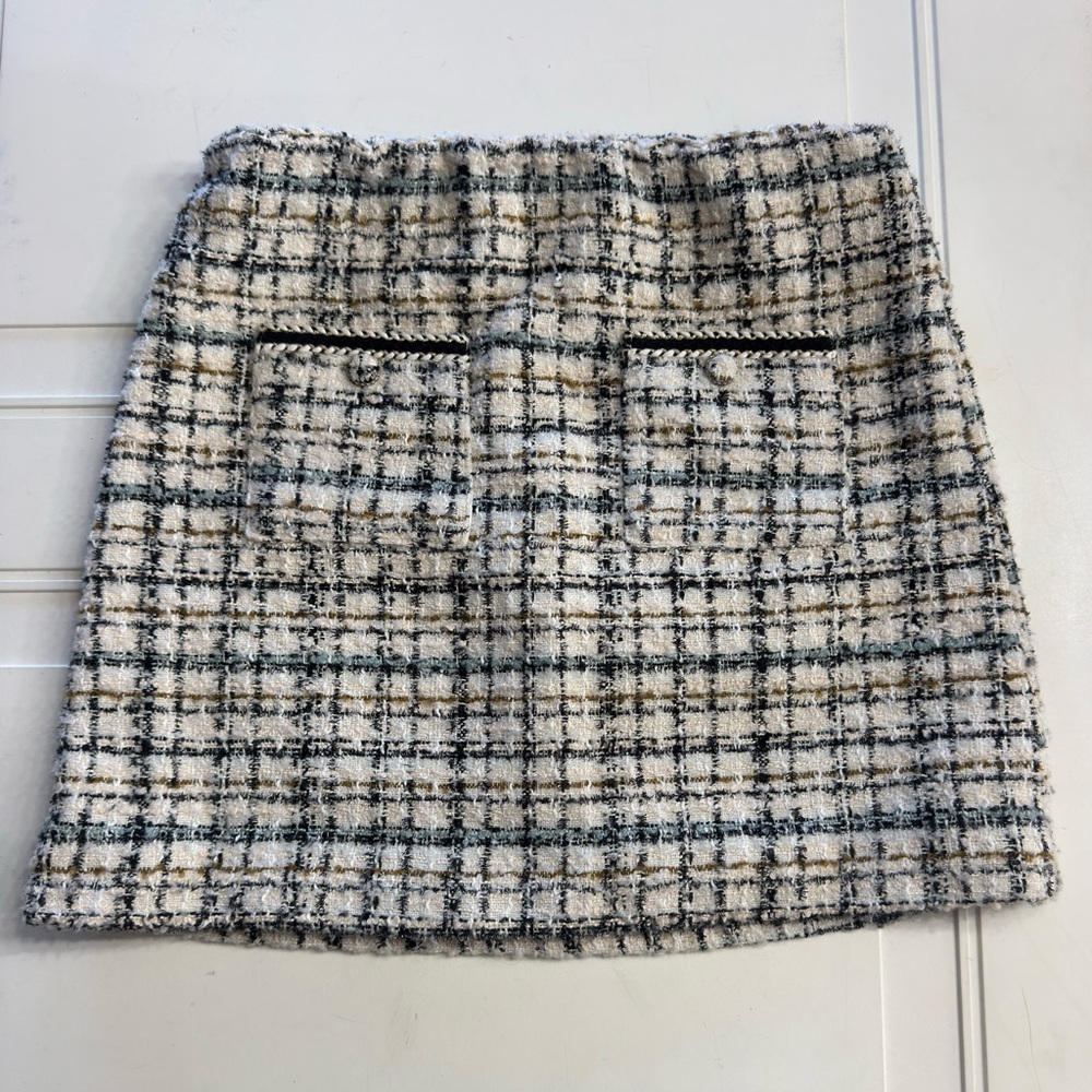 House Of Harlow 1960 Women’s Sz S Tweed Pocket Detail White Black Mini Skirt